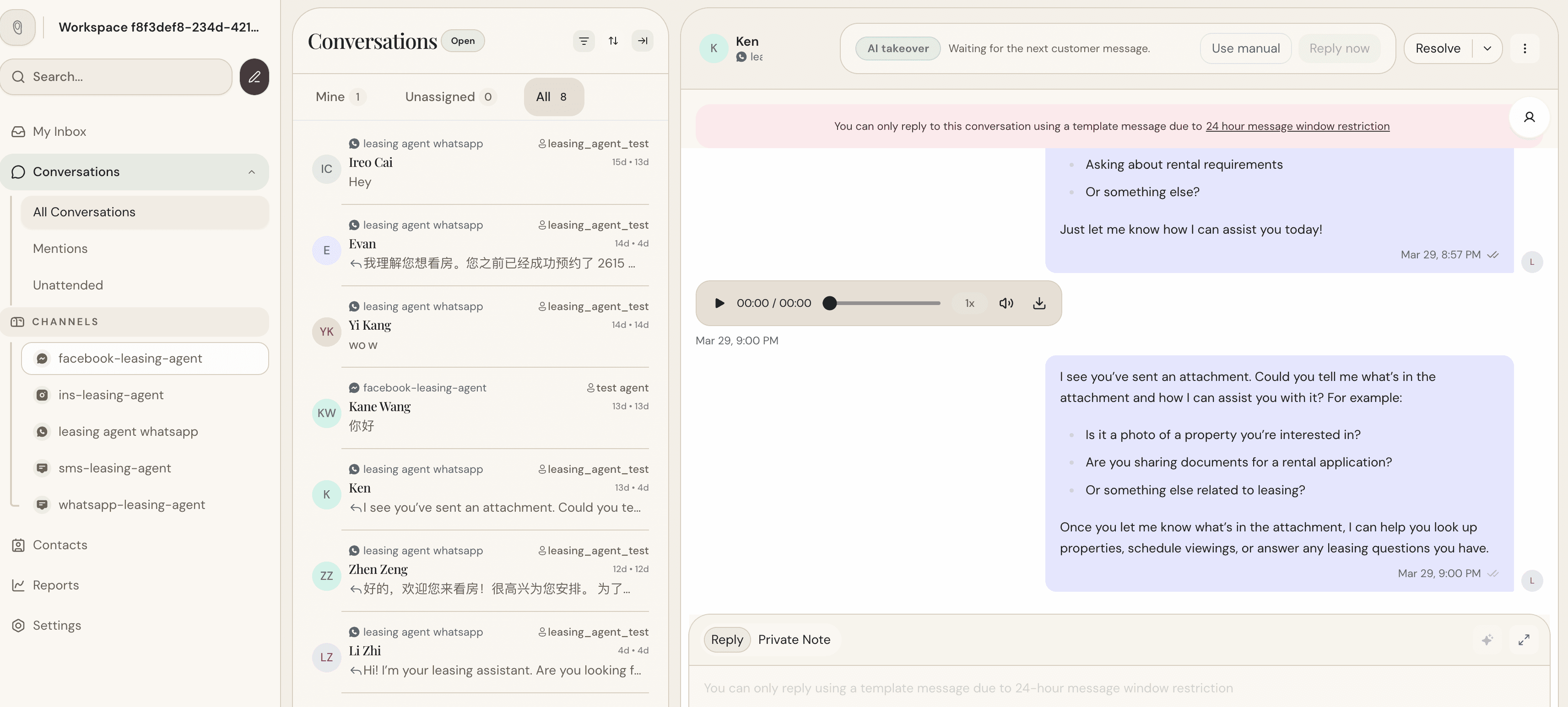 Leasing agent conversations dashboard